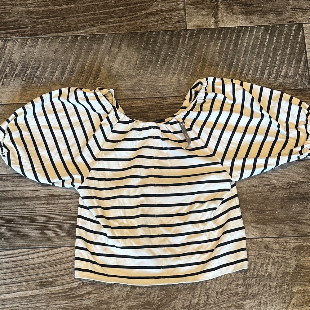 J. Crew Mariner Puff Sleeve Black Cream Striped Top NWT Small